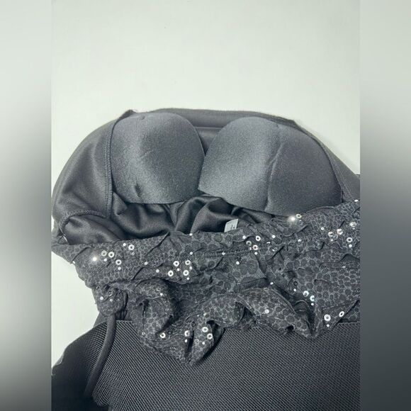 Cefiana BELTED A LINE Black Sequin Mini Dress Size M - Picture 8 of 13